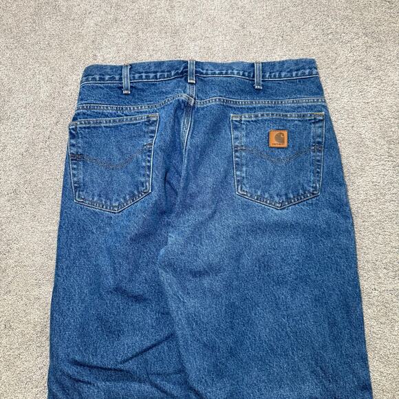 Carhartt Jeans Mens 36x32 Blue Flannel Lined Relaxed Fit Denim B172 DST - Picture 3 of 7